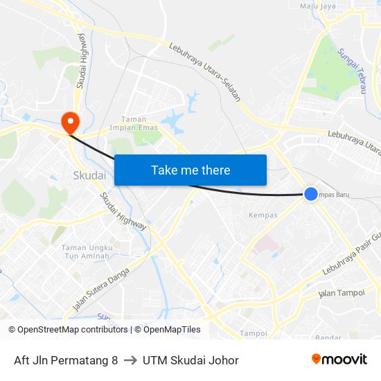 Aft Jln Permatang 8 to UTM Skudai Johor map