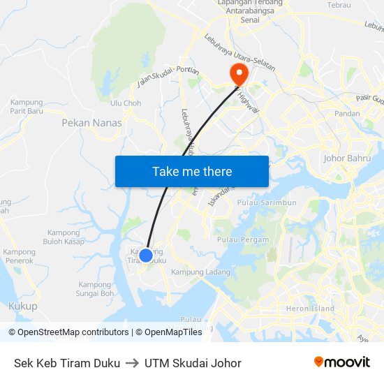 Sek Keb Tiram Duku to UTM Skudai Johor map