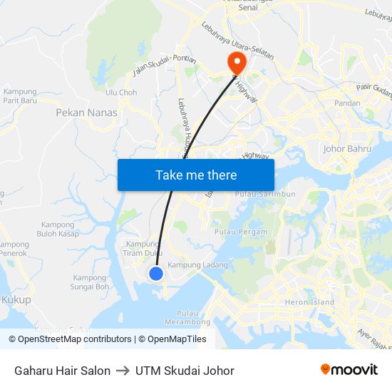 Gaharu Hair Salon to UTM Skudai Johor map