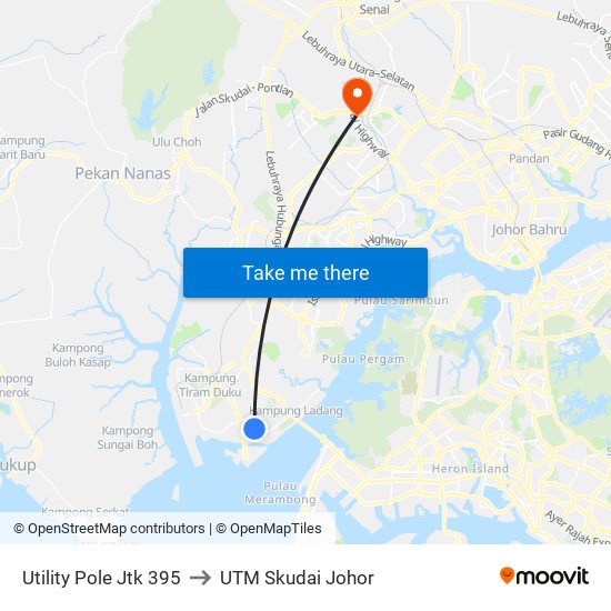 Utility Pole Jtk 395 to UTM Skudai Johor map