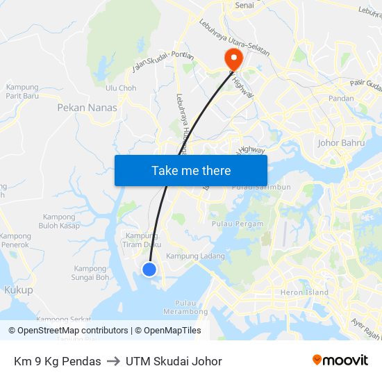 Km 9 Kg Pendas to UTM Skudai Johor map