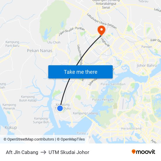 Aft Jln Cabang to UTM Skudai Johor map