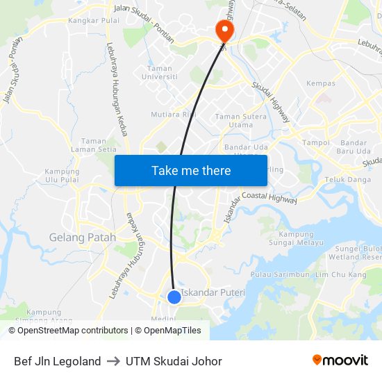 Bef Jln Legoland to UTM Skudai Johor map