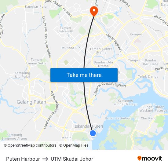 Puteri Harbour to UTM Skudai Johor map