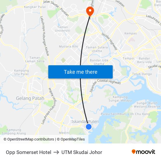 Opp Somerset Hotel to UTM Skudai Johor map