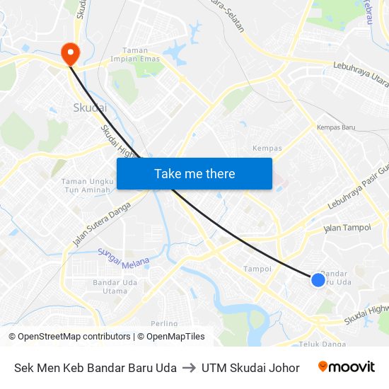 Sek Men Keb Bandar Baru Uda to UTM Skudai Johor map