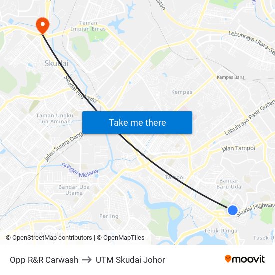 Opp R&R Carwash to UTM Skudai Johor map