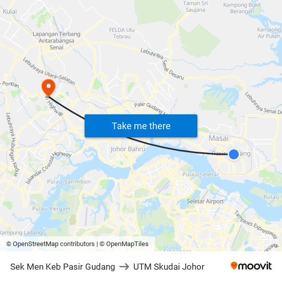 Sek Men Keb Pasir Gudang to UTM Skudai Johor map