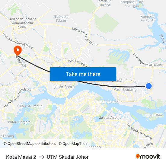 Kota Masai 2 to UTM Skudai Johor map