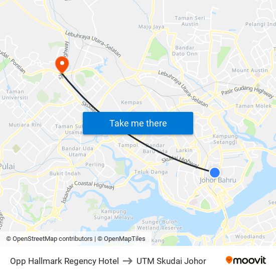 Opp Hallmark Regency Hotel to UTM Skudai Johor map