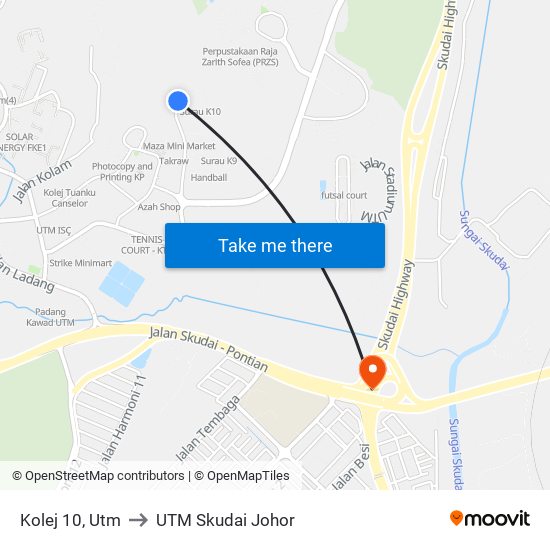 Kolej 10, Utm to UTM Skudai Johor map