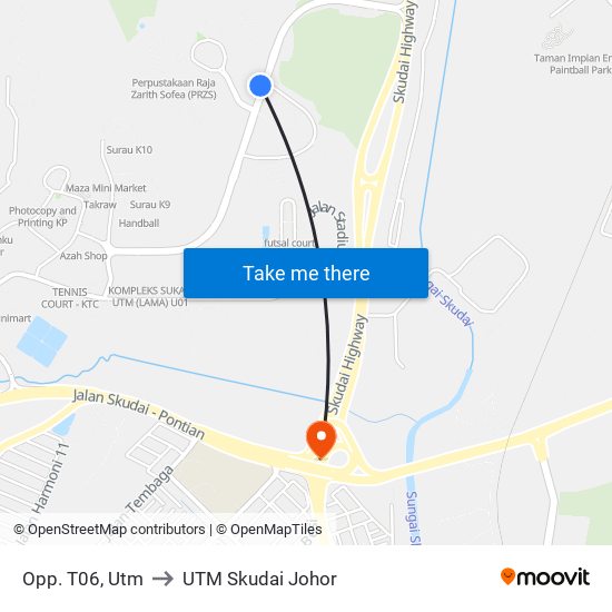 Opp. T06, Utm to UTM Skudai Johor map