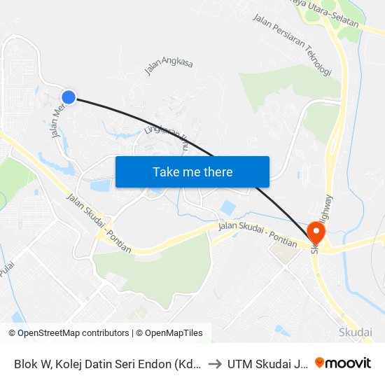 Blok W, Kolej Datin Seri Endon (Kdse), Utm to UTM Skudai Johor map