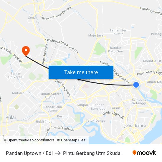 Pasar Borong Pandan to Pintu Gerbang Utm Skudai map