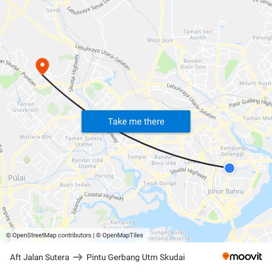 Aft Jalan Sutera to Pintu Gerbang Utm Skudai map