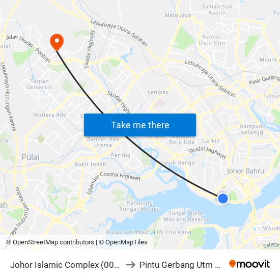 Pusat Islam Negeri Johor to Pintu Gerbang Utm Skudai map