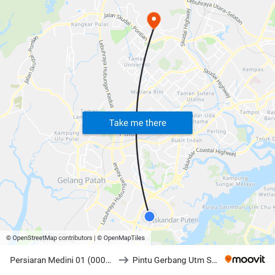 Persiaran Medini 01 (0005505) to Pintu Gerbang Utm Skudai map