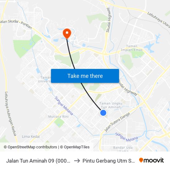 Jalan Tun Aminah 09 (0000430) to Pintu Gerbang Utm Skudai map