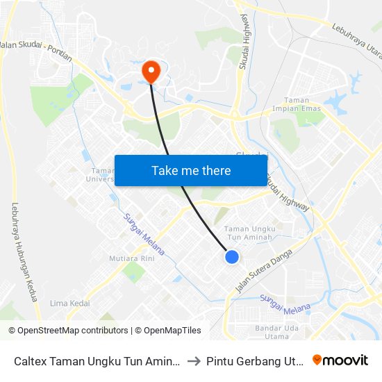 Caltex Tun Aminah / Mcdonald's to Pintu Gerbang Utm Skudai map