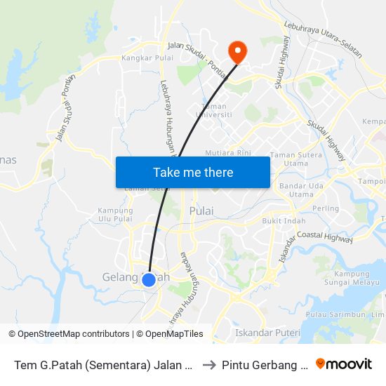 Tem G.Patah (Sementara) Jalan Gelang Pat (0000523) to Pintu Gerbang Utm Skudai map