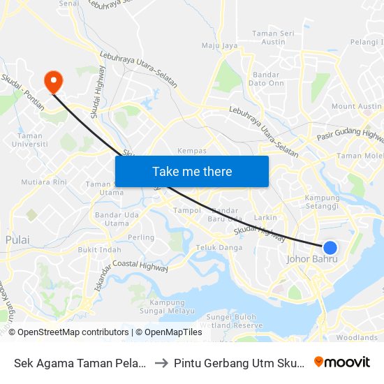 Sek Agama Taman Pelangi to Pintu Gerbang Utm Skudai map