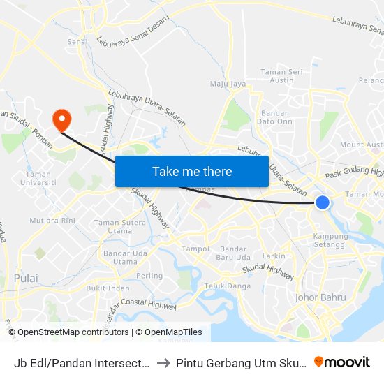 Opp Pasar Borong Pandan to Pintu Gerbang Utm Skudai map