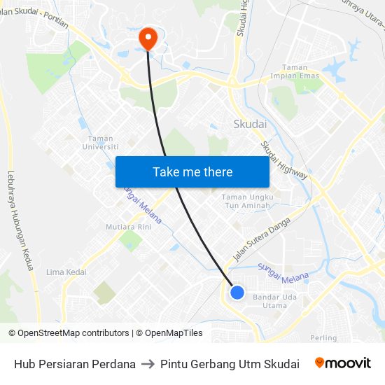 Hub Persiaran Perdana to Pintu Gerbang Utm Skudai map