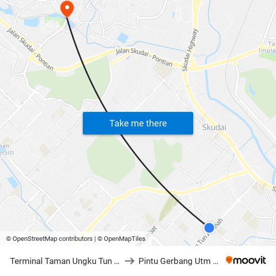 Terminal Taman Ungku Tun Aminah to Pintu Gerbang Utm Skudai map