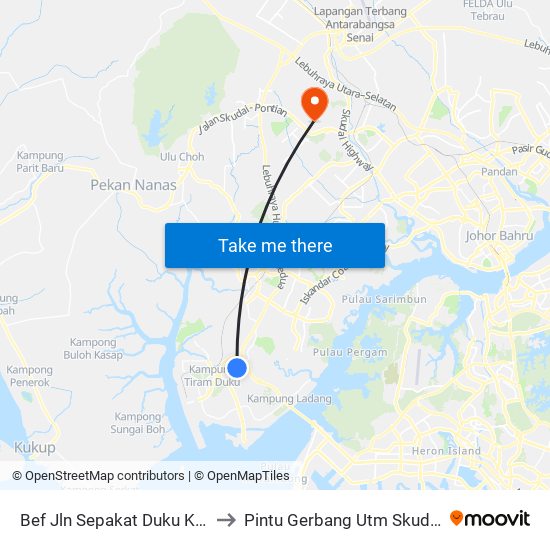 Bef Jln Sepakat Duku Kiri to Pintu Gerbang Utm Skudai map