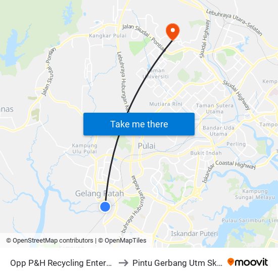 Opp P&H Recycling Enterprise to Pintu Gerbang Utm Skudai map