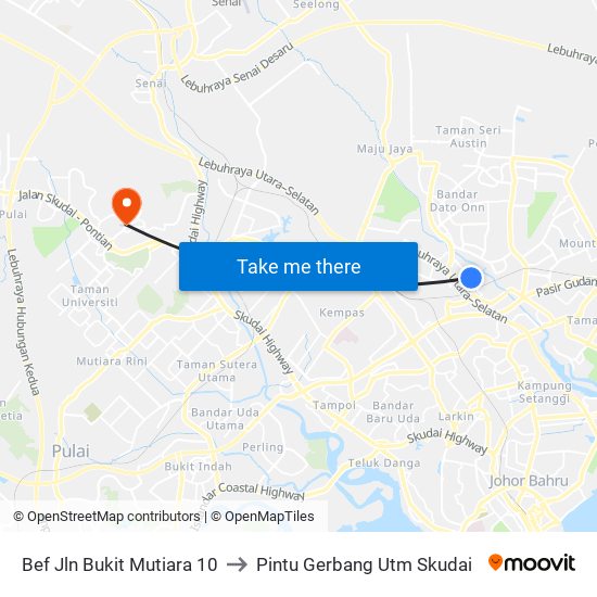 Bef Jln Bukit Mutiara 10 to Pintu Gerbang Utm Skudai map