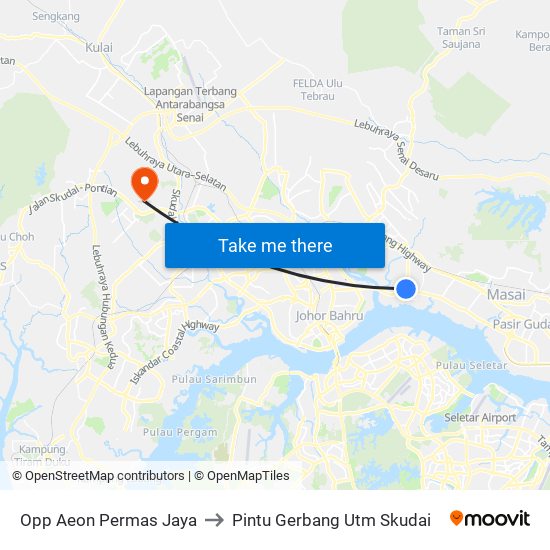 Opp Aeon Permas Jaya to Pintu Gerbang Utm Skudai map
