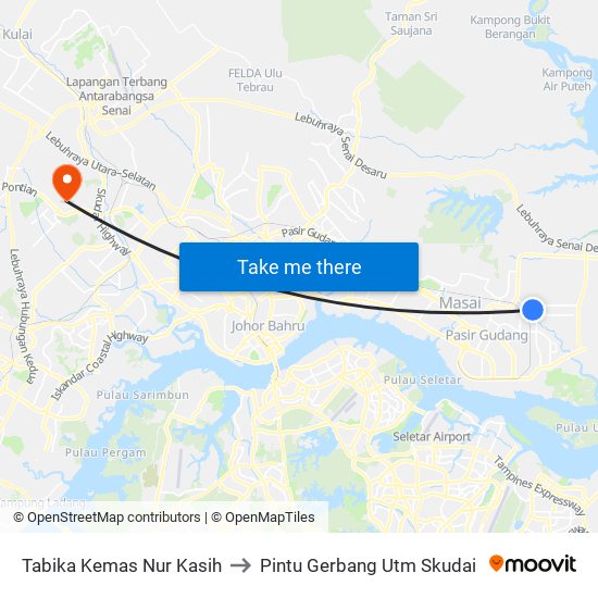 Tabika Kemas Nur Kasih to Pintu Gerbang Utm Skudai map