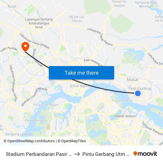 Stadium Perbandaran Pasir Gudang to Pintu Gerbang Utm Skudai map