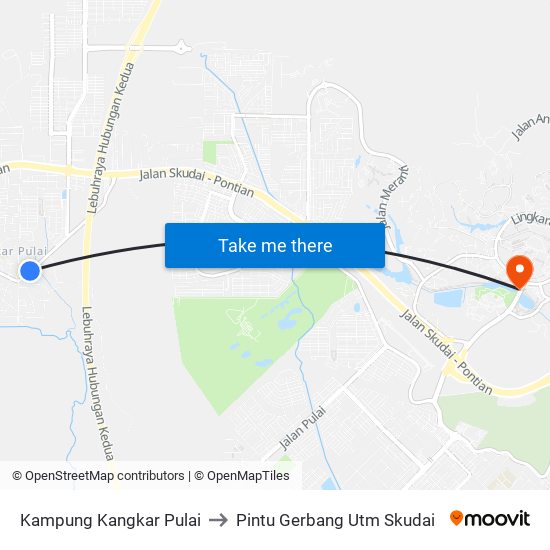 Kampung Kangkar Pulai to Pintu Gerbang Utm Skudai map