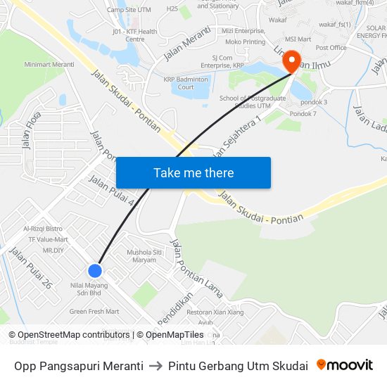 Opp Pangsapuri Meranti to Pintu Gerbang Utm Skudai map