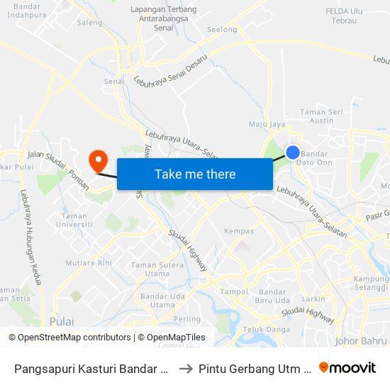 Pangsapuri Kasturi Bandar Dato Onn to Pintu Gerbang Utm Skudai map