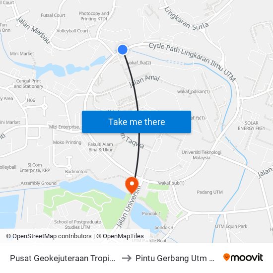 Pusat Geokejuteraan Tropika, Utm to Pintu Gerbang Utm Skudai map