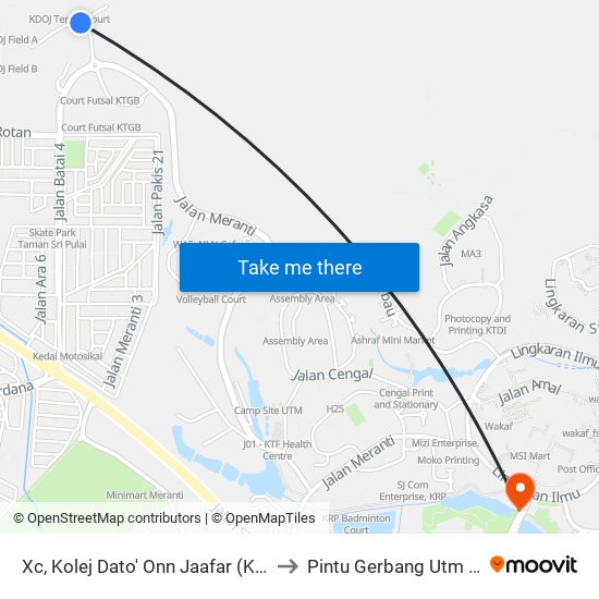 Xc, Kolej Dato' Onn Jaafar (Kdoj), Utm to Pintu Gerbang Utm Skudai map