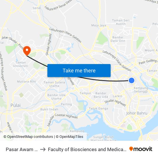 Pasar Awam Taman Suria to Faculty of Biosciences and Medical Engineering (FBME) (UTM) map