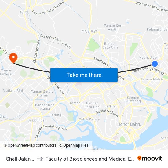 Shell Jalan Bakawali to Faculty of Biosciences and Medical Engineering (FBME) (UTM) map