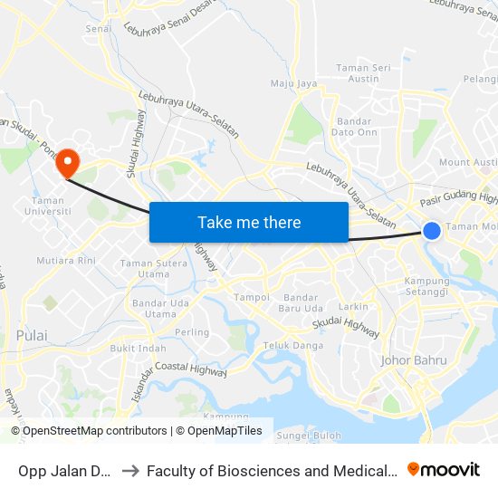 Opp Jalan Desa Terbrau to Faculty of Biosciences and Medical Engineering (FBME) (UTM) map