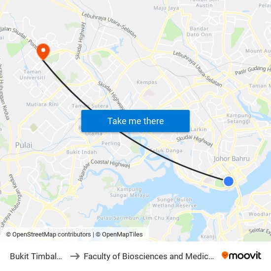 Bukit Timbalan (0007717) to Faculty of Biosciences and Medical Engineering (FBME) (UTM) map