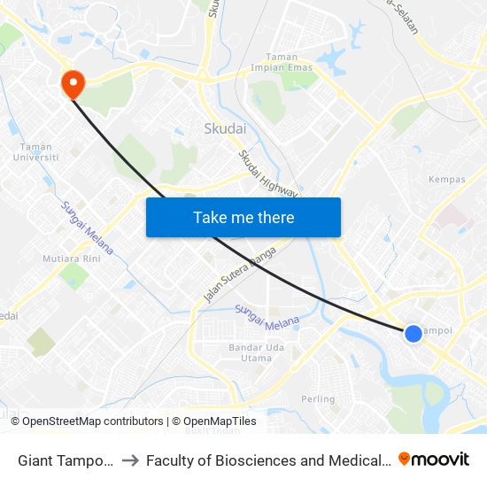 Giant Tampoi (0003161) to Faculty of Biosciences and Medical Engineering (FBME) (UTM) map