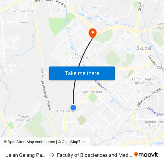 Perumahan Rakyat Lima Kedai to Faculty of Biosciences and Medical Engineering (FBME) (UTM) map