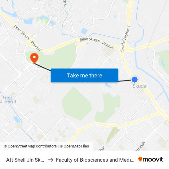 Pejabat Pos Skudai to Faculty of Biosciences and Medical Engineering (FBME) (UTM) map