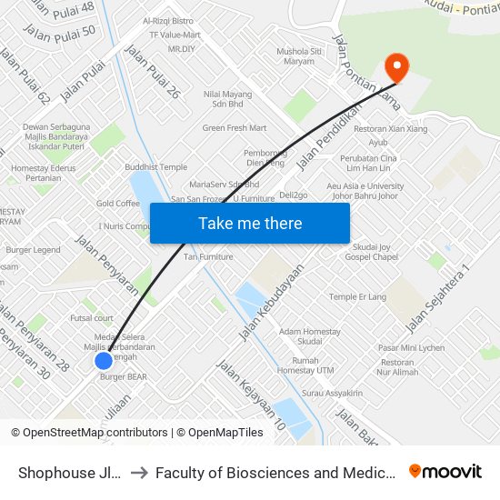 Shophouse Jln Penyiaran 2 to Faculty of Biosciences and Medical Engineering (FBME) (UTM) map