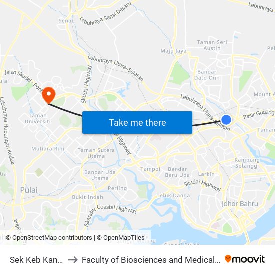 Bus Stop Sk Kangkar Tebrau to Faculty of Biosciences and Medical Engineering (FBME) (UTM) map
