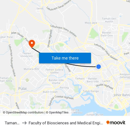 Taman Indah to Faculty of Biosciences and Medical Engineering (FBME) (UTM) map