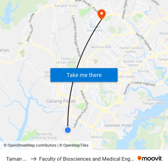 Taman Leisure to Faculty of Biosciences and Medical Engineering (FBME) (UTM) map